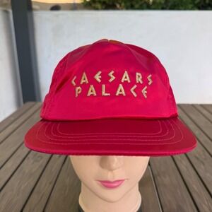 Vintage‎ Caesars Palace Las Vegas Red Satin Snapback Hat Embroidered Logo NWT